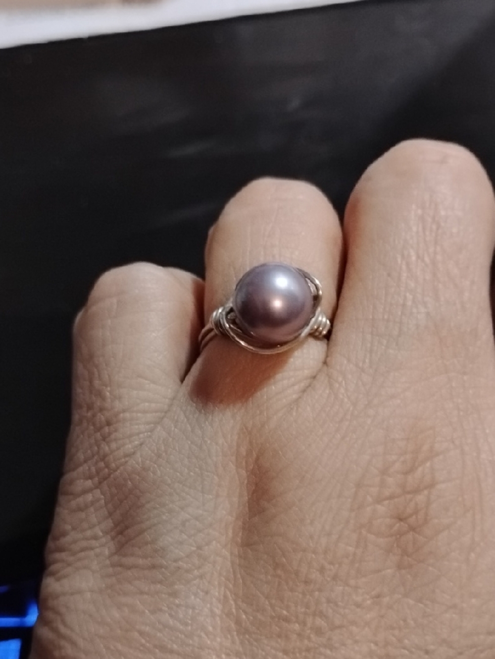 Gray 🩶 Silver Faux Pearl Wire Wrapped Ring Size 7 Fashion Jewelry